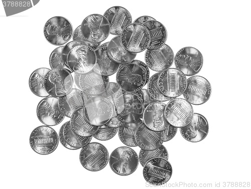 Image of Black and white Dollar coins 1 cent wheat penny