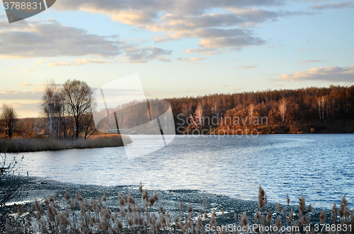 Image of Spring landscape with melting ice on the lake on a clear day