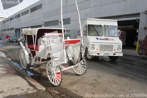 Image of City carriage parked in Manhattan