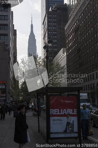 Image of Street view of Empire State Building at evening