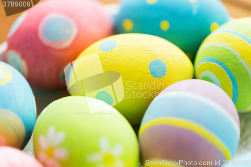 Image of close up of colored easter eggs
