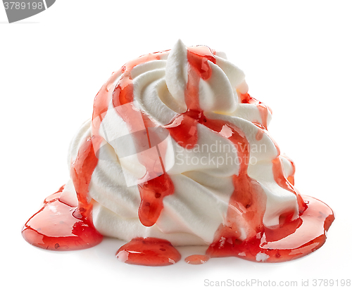 Image of whipped cream with strawberry sauce