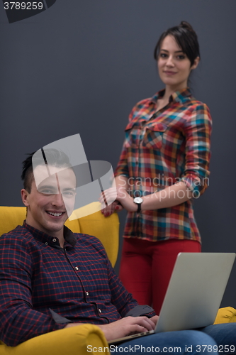 Image of portrait of business people group in modern office interior