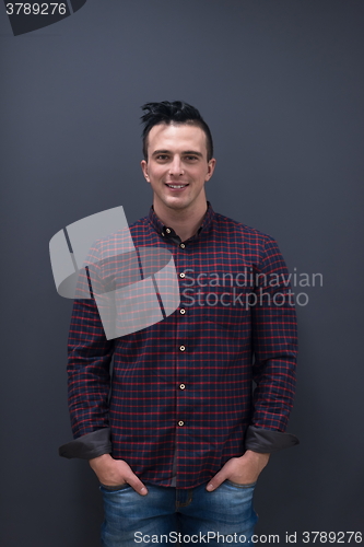 Image of portrait of young startup business man in plaid shirt