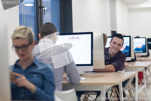 Image of startup business, software developer working on desktop computer