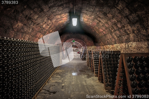 Image of Long underground brick tunnel angle shot