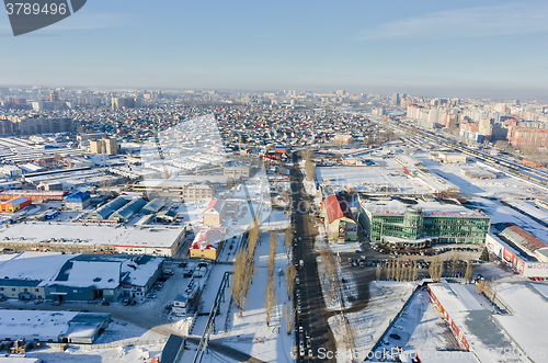 Image of Bird eye view on 30 Let Pobedy street. Tyumen. Russia