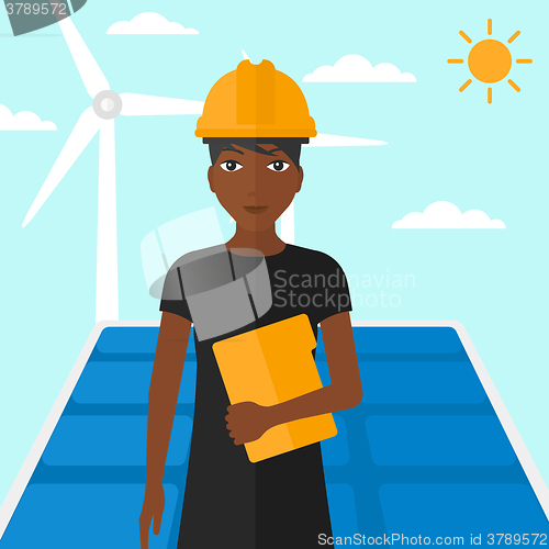 Image of Woman holding tablet computer.