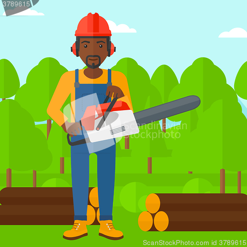 Image of Lumberjack with chainsaw.