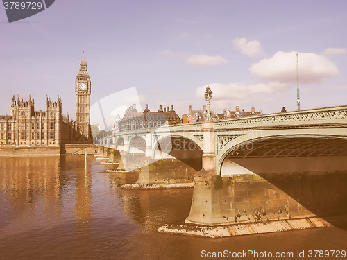 Image of Westminster Bridge and Houses of Parliament in London vintage