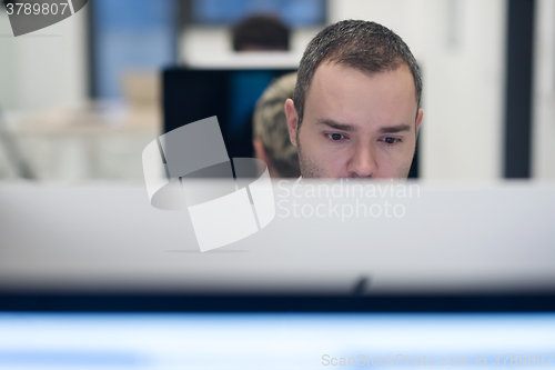 Image of startup business, software developer working on desktop computer