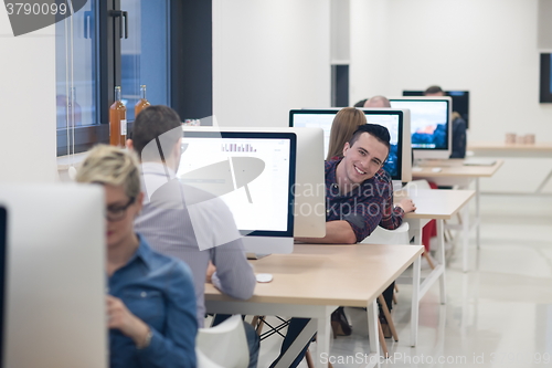 Image of startup business, software developer working on desktop computer
