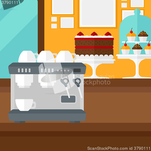 Image of Background of bakery with pastry and coffee maker.