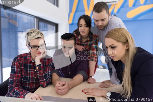 Image of startup business team on meeting at modern office