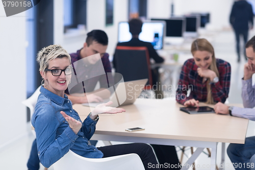 Image of startup business team on meeting at modern office