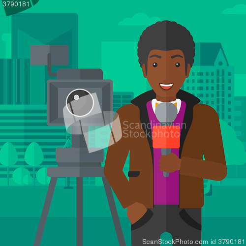 Image of TV reporter working.