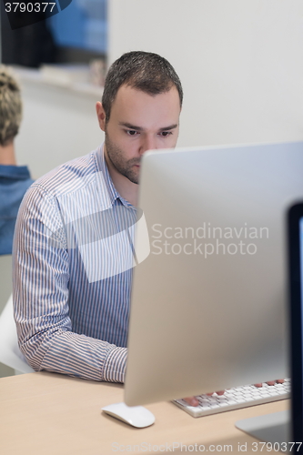 Image of startup business, software developer working on desktop computer