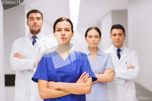 Image of group of medics or doctors at hospital