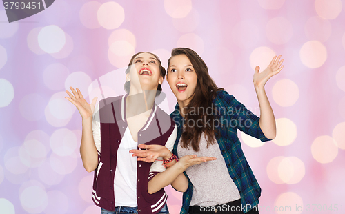 Image of happy smiling pretty teenage girls having fun