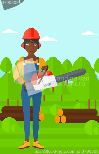 Image of Lumberjack with chainsaw.