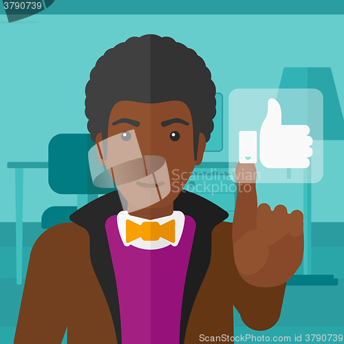 Image of Man pressing like button.