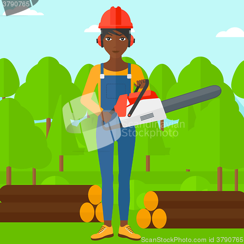 Image of Lumberjack with chainsaw.