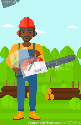 Image of Lumberjack with chainsaw.