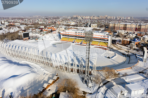 Image of Aerial view of modern city stadium. Tyumen. Russia