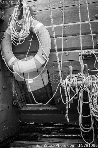 Image of Red lifering on a yacht 