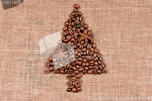 Image of Christmas tree made of coffee beans