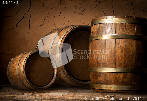 Image of Three wooden barrels