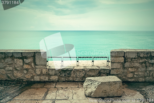 Image of View over turquoise sea and clouds