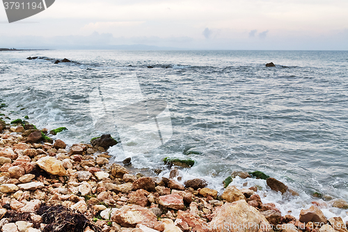 Image of Rocky coast and stormy sea in Catalonia