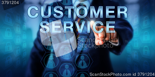 Image of Business Manager Pressing CUSTOMER SERVICE