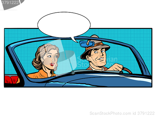 Image of Couple man and woman in convertible car