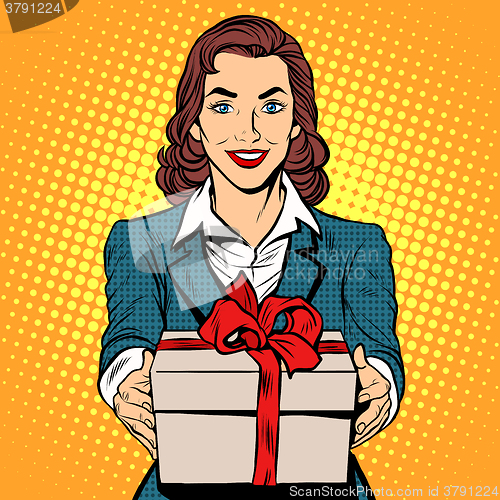 Image of Business woman with gift box