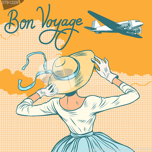 Image of girl passenger plane Bon voyage