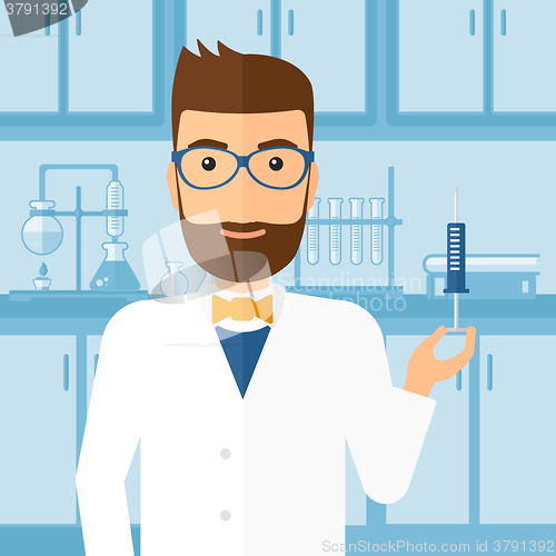 Image of Doctor with syringe in laboratory.