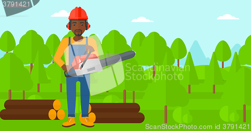 Image of Lumberjack with chainsaw.