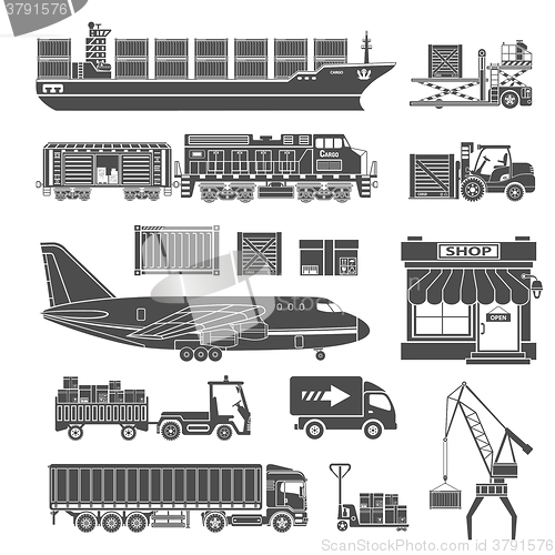 Image of Cargo Transport and Packaging Icon Set