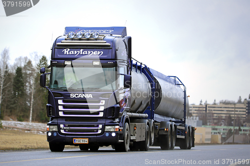 Image of Purple Scania R500 Tank Truck For Bulk Transport