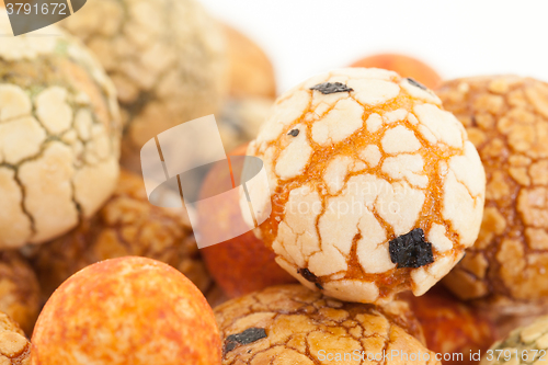 Image of Japanese sweets beans (nuts) with colored sugar coat,
