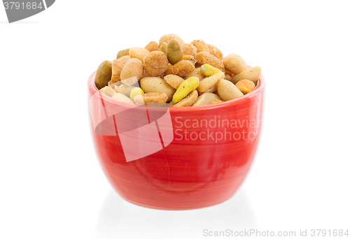 Image of Fresh mixed salted nuts in a bowl, peanut mix