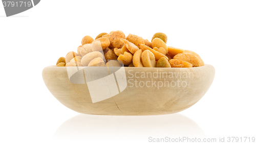 Image of Fresh mixed salted nuts in a bowl, peanut mix