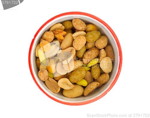 Image of Fresh mixed salted nuts in a bowl, peanut mix