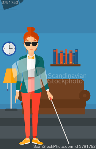 Image of Blind woman with stick.