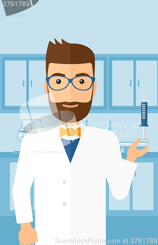 Image of Doctor with syringe in laboratory.