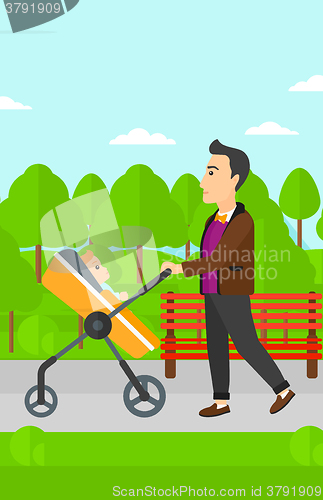 Image of Man pushing pram.