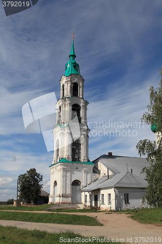 Image of  high white bell tower