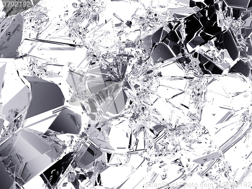 Image of Shattered glass: sharp Pieces on white